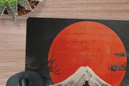 Muismat XXL 50x50 cm - Bureau onderlegger - Bureau mat Krijger - Rode trappen - Zon - Berg - Bureaumat - Gaming mousepad xl - Bureaulegger groot - Computer deskmat — thumbnail 2