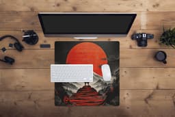 Muismat XXL 50x50 cm - Bureau onderlegger - Bureau mat Krijger - Rode trappen - Zon - Berg - Bureaumat - Gaming mousepad xl - Bureaulegger groot - Computer deskmat — thumbnail 4