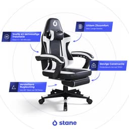 Stane Verstelbare Ergonomische Gamestoel met Voetsteun - Bureaustoel Gaming chair - Game Stoel Zwart/Wit — thumbnail 2