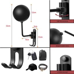 Motorhelmhouder - muurbevestiging - 180 graden rotatie - motorhelmhouder - haak voor het ophangen van motorhelm en jas aan de muur — thumbnail 4