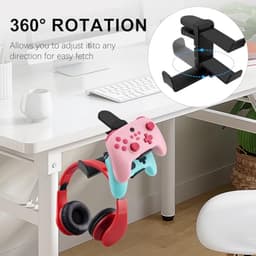 3-in-1 Gaming Hoofdtelefoon en Controller Houder voor Bureau met Verstelbare Klem en Draaibare Arm — thumbnail 4