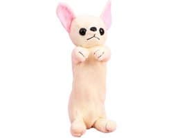 Pennenetui in de vorm van een hond, 3D pluche dieren etui, opbergorganizer voor schoolspullen, wit, verkleedkostuum