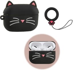 Cute Case Compatible with Airpods Pro 2, Black Whisker Cat Design, Soft Shockproof Silicone Case with Carabiner Compatible with Airpods Pro 1 and 2, Funny 3D Design — thumbnail 1