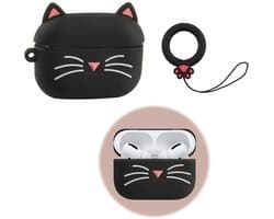 Cute Case Compatible with Airpods Pro 2, Black Whisker Cat Design, Soft Shockproof Silicone Case with Carabiner Compatible with Airpods Pro 1 and 2, Funny 3D Design