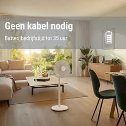Mobiele vloer- en tafelventilator met afstandsbediening en zwenkfunctie - 8 snelheden, 1-8 uur timer, batterijvoeding — thumbnail 2