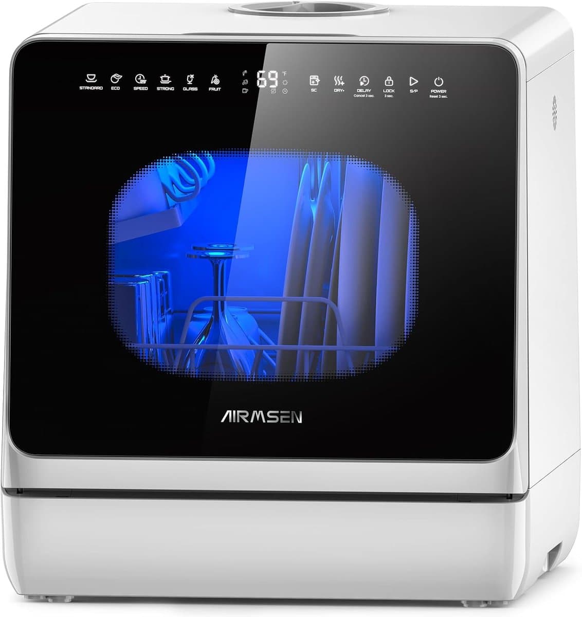 AIRMSEN Mini Vaatwasser - Met Waterontharder - Vrijstaand - Ingebouwd Watertank 5L - 4 Couverts - Wit/Zwart — afbeelding 1