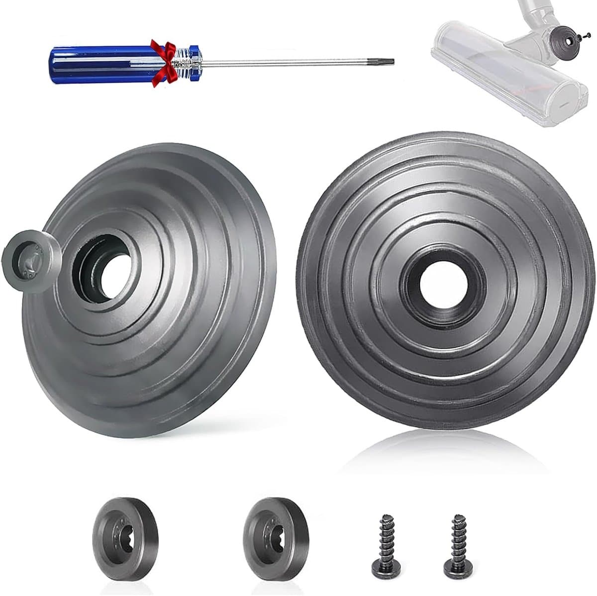 Vervangende V-Ball-wielen voor Dyson V6,V7,V8,V10,V12,DC58,DC59,DC62,DC72,DC74,SV10,SSV12,SV20 - Vervangende wielen voor stofzuigers - Direct Drive-accessoire voor stofzuigerkop - 35W, 50W - 2 wielen + 2 schroeven + 2 bevestigingen + schroevendraaier — afbeelding 1
