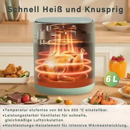 NETTLIFE Airfryer - Hetelucht friteuse - 6L - Kijkvenster - 1500W - 7 Bakprogramma's - 11 functies - 80-200 °C Instelbaar - Tot 5-6 personen - met Timer & Touchscreen - groen — thumbnail 3