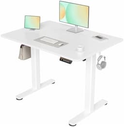 Verstelbaar bureau - Elektrisch in hoogte verstelbaar bureau 100x60 cm - Sta-bureau met geheugenfunctie - Ergonomische computertafel met kabelbeheer en botsingsbeveiliging - Wit — thumbnail 1