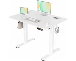 Verstelbaar bureau - Elektrisch in hoogte verstelbaar bureau 100x60 cm - Sta-bureau met geheugenfunctie - Ergonomische computertafel met kabelbeheer en botsingsbeveiliging - Wit