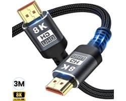 Pretty Goods® - 8K HDMI-kabel 2.1 - 48Gbps High Speed 3D 8K60 4K120 144Hz gevlochten - eARC - Dolby Vision HDR10 - PS5/HDTV/Blu-ray/Sonos/Laptop/Mediaspelers - 3 Meter