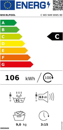 Whirlpool C WD 94M WWS BE - Wasdroger - AdaptiveDry - 9kg warmtepompdroger — thumbnail 3
