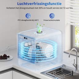 AIRMSEN Mini Vaatwasser - Vrijstaand - Watertank 5L - 9 Programma's - 4 Couverts - Compact (37x50 cm) - 24u Uitgestelde Start - Wit — thumbnail 10