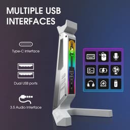Headset Stand - Koptelefoonhouder - Standaard - 11-modi LED USB- Kabel Organizer- wit — thumbnail 1