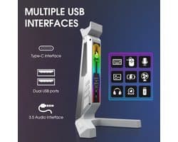 Headset Stand - Koptelefoonhouder - Standaard - 11-modi LED USB- Kabel Organizer- wit