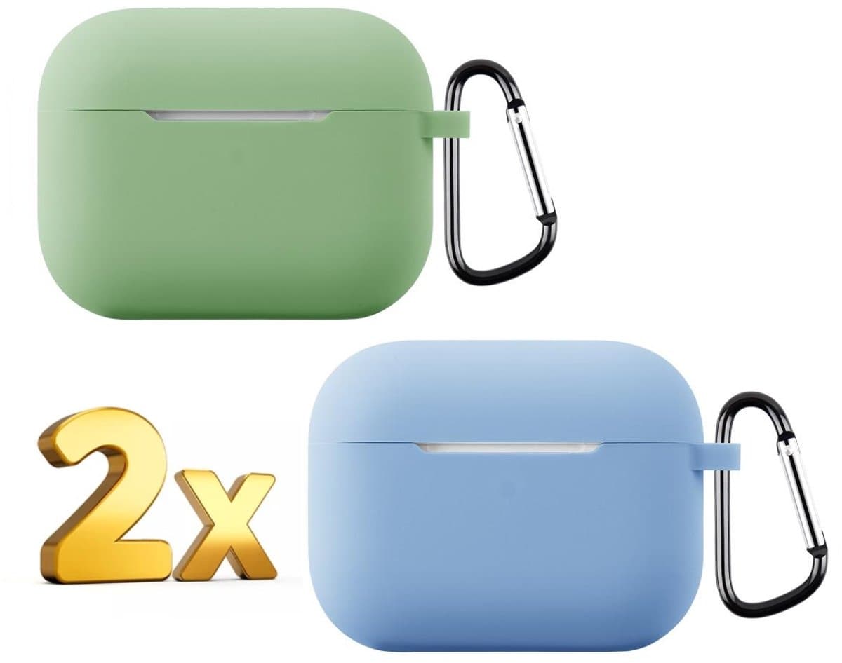 Telestore - hoesje geschikt voor AirPods Pro 3 soft case cover - 2 stuks groen en blauw - TPU hoesje Beschermhoes - AirPods Pro 3 Cover - AirPods Pro 3 hoesje - Geschikt voor Apple AirPods Pro 3 - gel hoesje met sleutelhanger — afbeelding 1