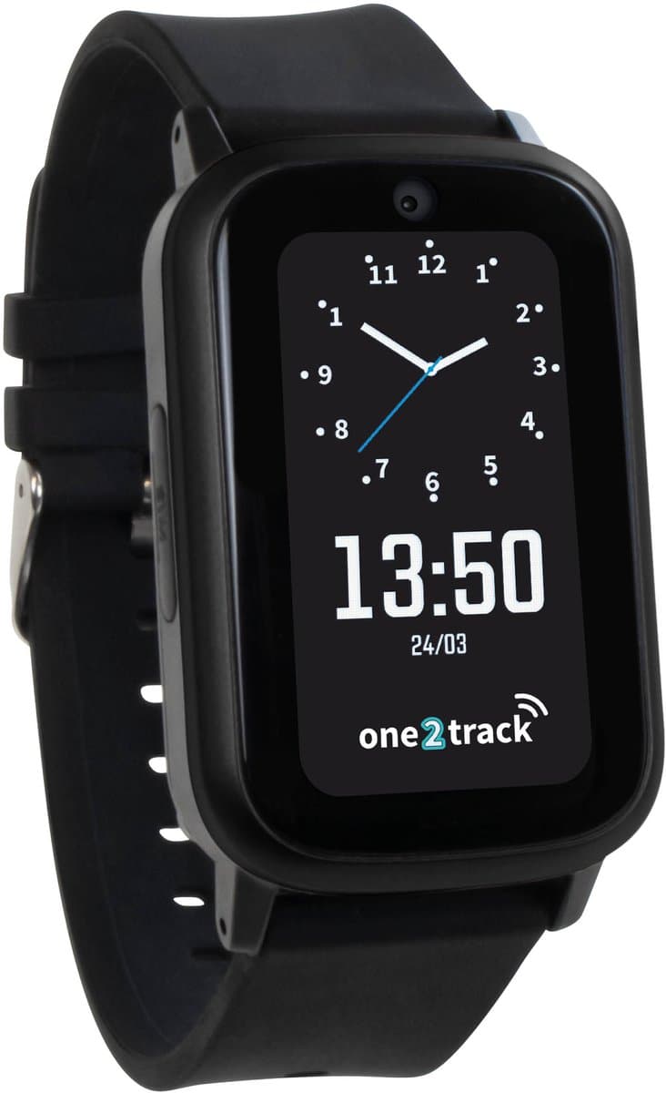 One2track Connect UP zwart | GPS horloge voor kinderen | Bekijk de locatie van je kind. Stel veilige zones in. En videobellen met de leukste smartwatch voor kinderen — afbeelding 1