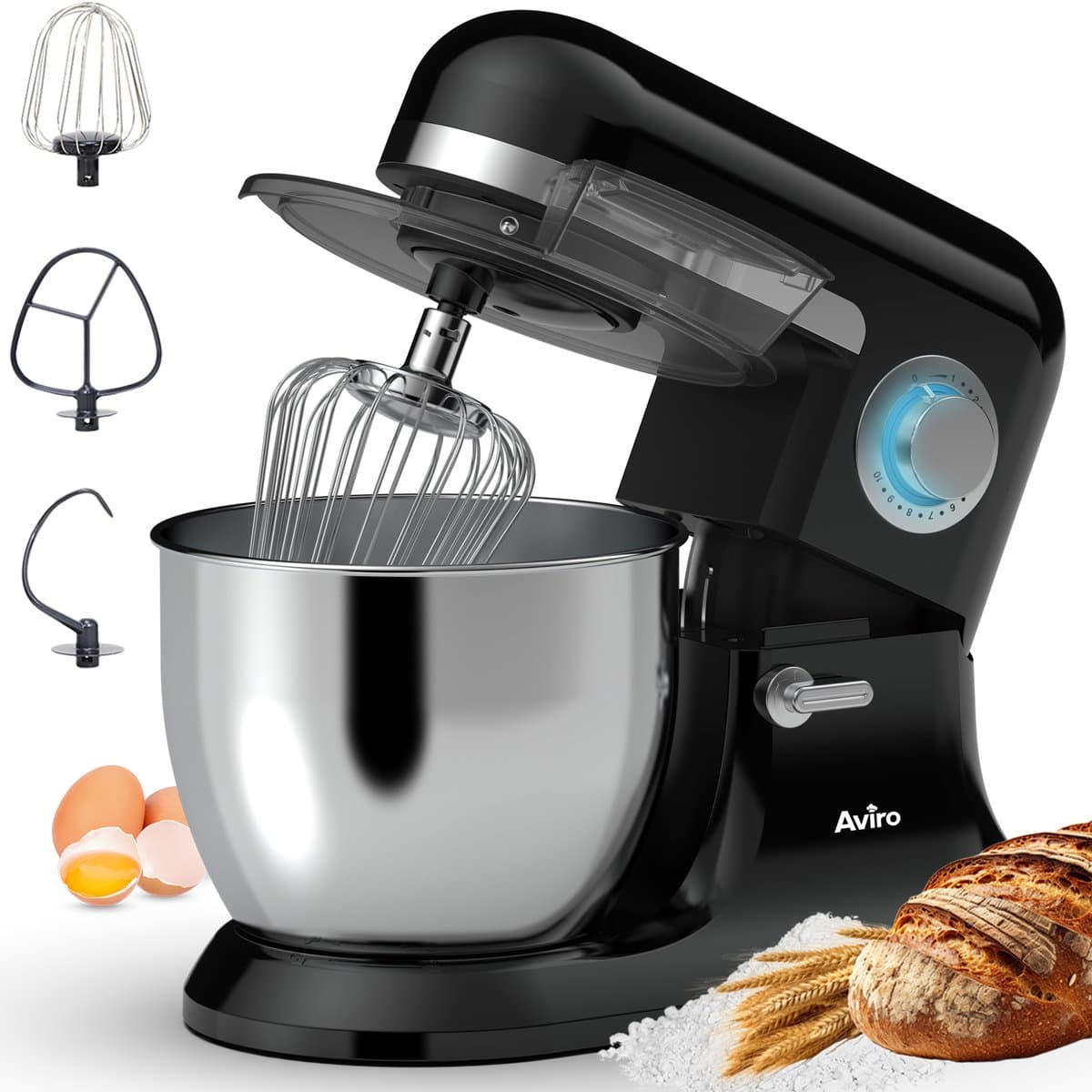 Keukenmachine - Keukenmixer - 6,5L RVS Mengkom - Keukenrobot - Foodprocessor - Met Accessoires - 1600W - Zwart - Aviro — afbeelding 1