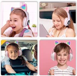 longziming Draadloze Kinder Koptelefoon – Cat Headphones met LED Oortjes – Bluetooth Hoofdtelefoon– Bluetooth 5.0 – Licht Groen – Met Verlichting – Opvouwbare opbergruimte – Roze — thumbnail 7