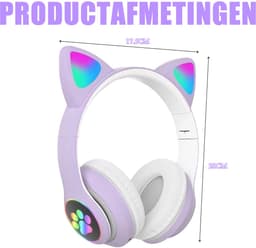 longziming Draadloze Kinder Koptelefoon – Cat Headphones met LED Oortjes – Bluetooth Hoofdtelefoon– Bluetooth 5.0 – Licht Groen – Met Verlichting – Opvouwbare opbergruimte – Lichtpaars — thumbnail 7