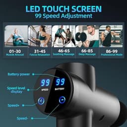 Draagbaar Massagepistool met 99 Snelheden en 8 Massagekoppen voor Spierverlichting — thumbnail 4