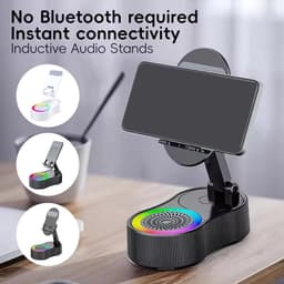 Bluetooth-luidsprekerstandaard, 360° draaibare multifunctionele audio- en videostandaard met HiFi-surroundgeluid, draagvermogen van 8 kg voor telefoons en tablets, TWS/FM/RGB/NFC — thumbnail 2