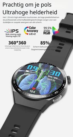 DrPhone ChronaX4 Smartwatch – ECG, Bloedglucose, SpO2, Urinezuur, Lichaamssamenstelling, Bluetooth Bellen, 158 Sportmodi, Slaap & HRV, IP67 – Zwart — thumbnail 5