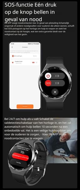 DrPhone ChronaX4 Smartwatch – ECG, Bloedglucose, SpO2, Urinezuur, Lichaamssamenstelling, Bluetooth Bellen, 158 Sportmodi, Slaap & HRV, IP67 – Zwart — thumbnail 2