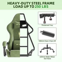Soontrans Ergonomische Gamingstoel, Gamingstoel, Ademende Bureaustoel Gemaakt van Hoogwaardige Stof, Computerstoel Met Verstelbare Hoofdsteun en Lendenkussen, Armleuningen, Voetsteun, Race-PC-Stoel, Groen — thumbnail 3