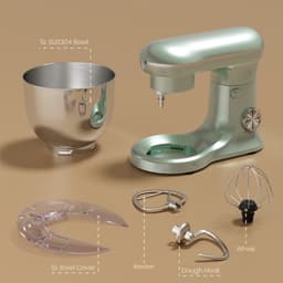 Royal Swiss® - Keukenmachine Keukenrobot met Mengkom 5L - 1500W Planetair Mengsysteem - 10 Snelheden + Pulse - RVS Mengkom - Mintgroen — thumbnail 3