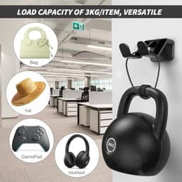 Hoofdtelefoonhouder – universele hoofdtelefoonhouder – hoofdtelefoonhouder met sterke lijm voor gaming-headset – onder de bureautafel – muur – hoofdtelefoonhouder – kantooraccessoires – zwart en wit — thumbnail 4