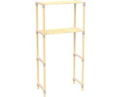 Fixwood 2-Laags Wasmachine Rek – Beige - Houten Opbergrek voor Wasmachine – Ruimtebesparend Badkamerrek 127 cm – Beukenlook – 33x66x127 cm