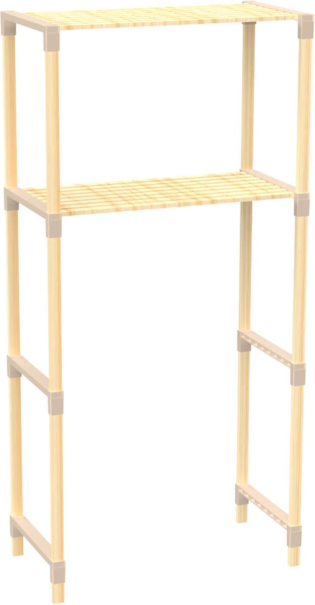 Fixwood 2-Laags Wasmachine Rek – Beige - Houten Opbergrek voor Wasmachine – Ruimtebesparend Badkamerrek 127 cm – Beukenlook – 33x66x127 cm — afbeelding 1