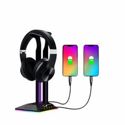 Koptelefoonhouder - headset houder - Headset Stand - Met USB-C kabel - RGB LED Licht en Kabel Organizer - Zwart — thumbnail 1