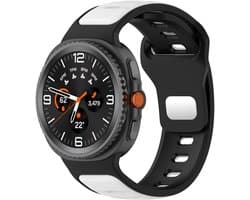 Stravo Twee-kleurig siliconen horlogebandje – Geschikt voor Samsung Galaxy Watch 8 40mm / Samsung Galaxy Watch 8 44mm / Galaxy Watch 8 Classic 46mm - Outdoor Siliconen Sport bandje voor Samsung smartwatches - Zwart/wit