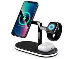 3-in-1 Snelle Magnetische Draadloze Oplader (15 watt) Geschikt voor iphone Magsafe 12/13/14/15/16/17. Apple watch airpods 1,2,3 en 2,3,4 pro-Qi Oplaadstation- Usb C kabel