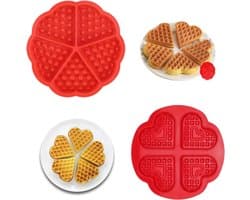 Siliconen Wafelvormen Set voor Airfryer - Hartvormig - 4 en 5 Putjes - Rood - Bakvormen voor Wafels, Muffins en Cake - Creatief Bakken
