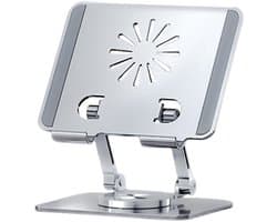 WK 360° Draaibare Aluminium Tablethouder – Verstelbaar & Opvouwbaar – Sterke Steun – Geschikt voor 4–12 inch Tablets & Smartphones – Lichtgewicht & Draagbaar – IPAD Houder - Multifunctioneel voor Thuis, Werk & Gaming- Zilver