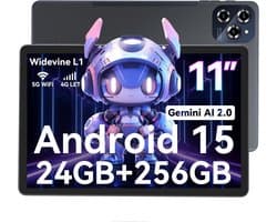 BESTTAB W90 Tablet - 11 Inch Tablet - 24GB RAM - 256GB ROM - 8000 mAh - Android 15 - WIFI 6 - Touchscreen Tablet - Dubbele Simkaart - Grijs