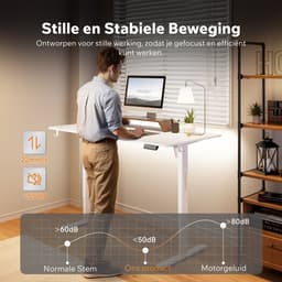 SENSE7 NOJO LIGHT - Zit Sta Bureau - 140 cm x 70 cm - Elektrisch bureau - Verstelbare bureau - Elektrische Hoogteverstelling - Hoogte 72-118 cm - Intelligent Bedieningspaneel - Wit — thumbnail 4