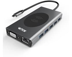 14 in 1 USB C Hub - Dockstation | HDMI | VGA | Ethernet | USB 3.0 | TF | SD | 15 W Wireless Charging