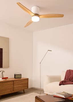 CREATE - Stille plafondventilator 40W Ø132cm 100% hout met aanpasbare gipsen behuizing - Met licht - WIFI + Afstandsbediening - WIND CALM CONCRETE — thumbnail 4