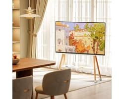 Azomor® Verstelbare TV-standaard op Wielen voor 49-75 Inch Televisies met Houten Plank