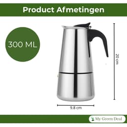My Green Deal – RVS Percolator 6 Kops (300 ml) – Moka Pot Koffiezetapparaat – Espressomaker voor 6 Kopjes – Niet Geschikt voor Inductie — thumbnail 4