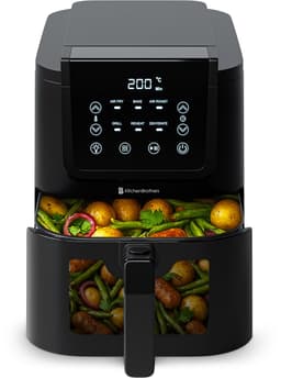 KitchenBrothers Airfryer XL - 1500W - PFAS-Vrij - 5L - Heteluchtfriteuse - 60ºC tot 200ºC - Met kijkvenster - Compact design - Extra stil - 6 Kookprogramma's - Zwart — thumbnail 1