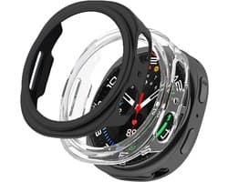 Stravo 2-Pack Screen Protector Case zonder Glas voor Samsung Galaxy Watch 8 - 44mm - Semi Cover Hard Case / Beschermend Hoesje - Transparent + Zwart - Samsung Galaxy Watch 8 44mm Bescherming