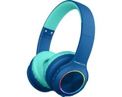 PowerLocus PLED Draadloze Koptelefoon Over-Ear voor Kinderen - LED lampjes - met Microfoon - Micro SD poort - Blauw