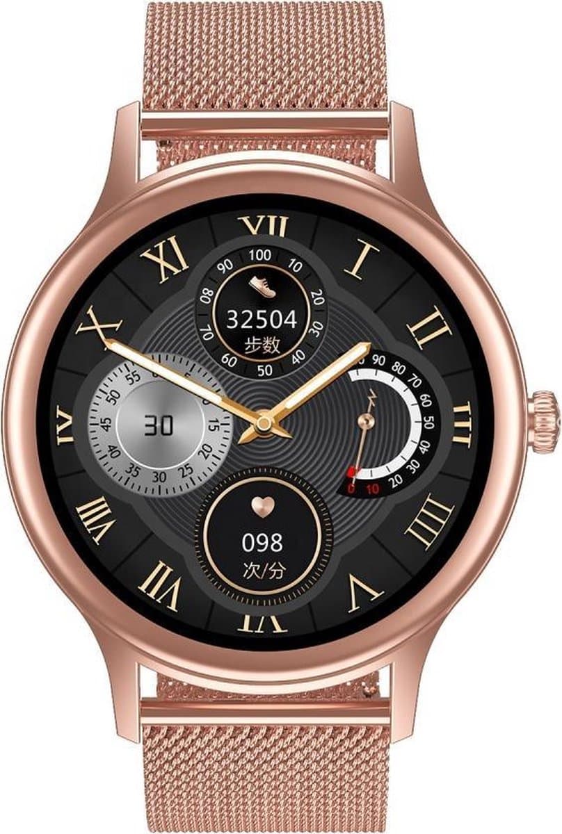 Belesy® GRACEFUL - Smartwatch Dames - Horloge - 1.09 inch - Kleurenscherm - Stappenteller - Bloeddruk - Hartslag - Maak je eigen wijzerplaat – 100+ Wijzerplaten - Staal – Goud - Moederdag — afbeelding 1