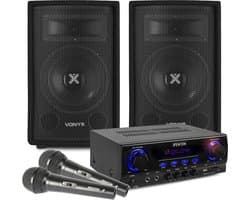 Karaoke Set met Bluetooth en Twee Microfoons - Just Sing - Fenton Versterker - Vonyx Speakers