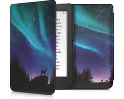 kwmobile e-reader hoesje geschikt voor Tolino Page 2 hoes - E reader flip case met magnetische sluiting - Ereader cover - Noorderlicht Hert design in turquoise / blauw / zwart